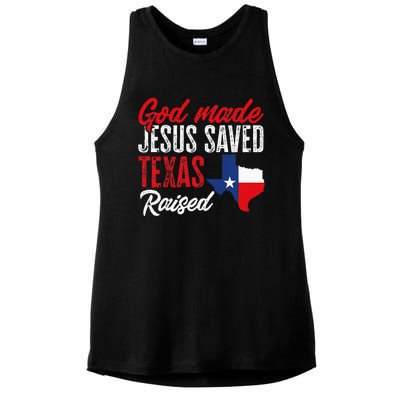 Home State Texas Pride God Made Jesus Saved Texas Raised Ladies PosiCharge Tri-Blend Wicking Tank