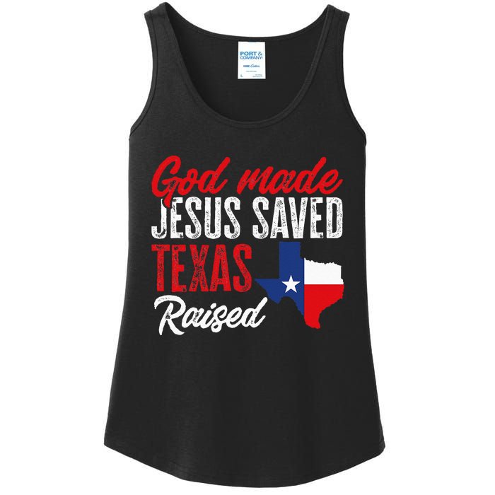 Home State Texas Pride God Made Jesus Saved Texas Raised Ladies Essential Tank