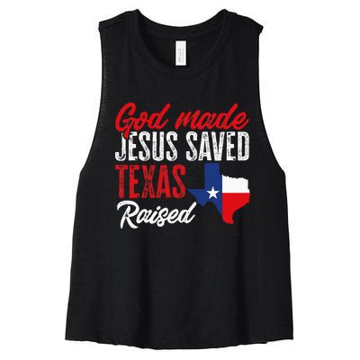 Home State Texas Pride God Made Jesus Saved Texas Raised Women's Racerback Cropped Tank