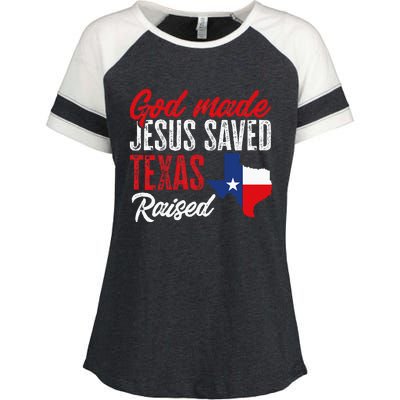 Home State Texas Pride God Made Jesus Saved Texas Raised Enza Ladies Jersey Colorblock Tee