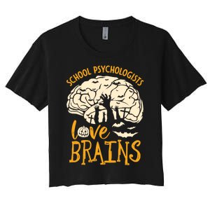 Halloween School Therapist School Psychologists Love Brains Women's Crop Top Tee