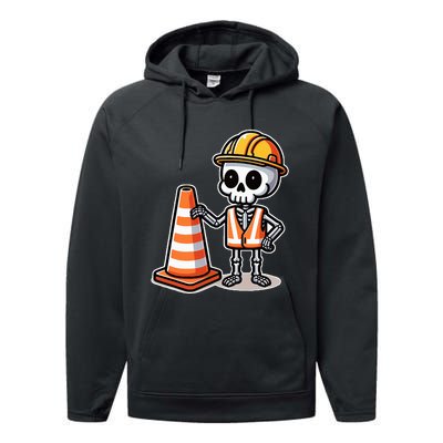 Halloween Skeleton Traffic Cone Performance Fleece Hoodie