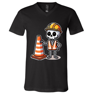 Halloween Skeleton Traffic Cone V-Neck T-Shirt