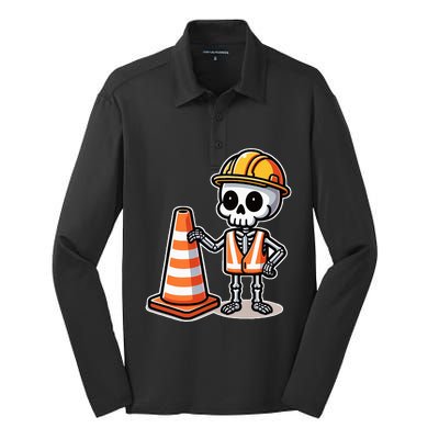 Halloween Skeleton Traffic Cone Silk Touch Performance Long Sleeve Polo