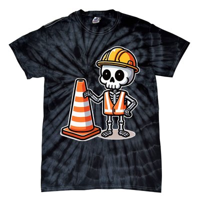 Halloween Skeleton Traffic Cone Tie-Dye T-Shirt