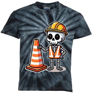 Halloween Skeleton Traffic Cone Kids Tie-Dye T-Shirt