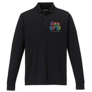 Hello Summer Teacher Off Duty Last Day Of School Tie Dye Performance Long Sleeve Polo