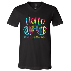 Hello Summer Teacher Off Duty Last Day Of School Tie Dye V-Neck T-Shirt