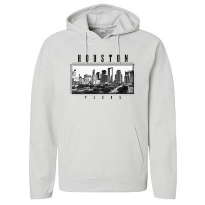 Houston Skyline Texas Pride Vintage Houston Performance Fleece Hoodie