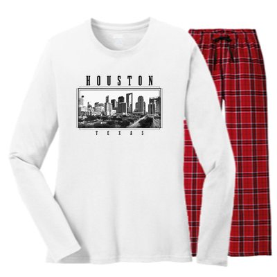 Houston Skyline Texas Pride Vintage Houston Women's Long Sleeve Flannel Pajama Set 