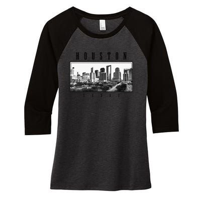 Houston Skyline Texas Pride Vintage Houston Women's Tri-Blend 3/4-Sleeve Raglan Shirt