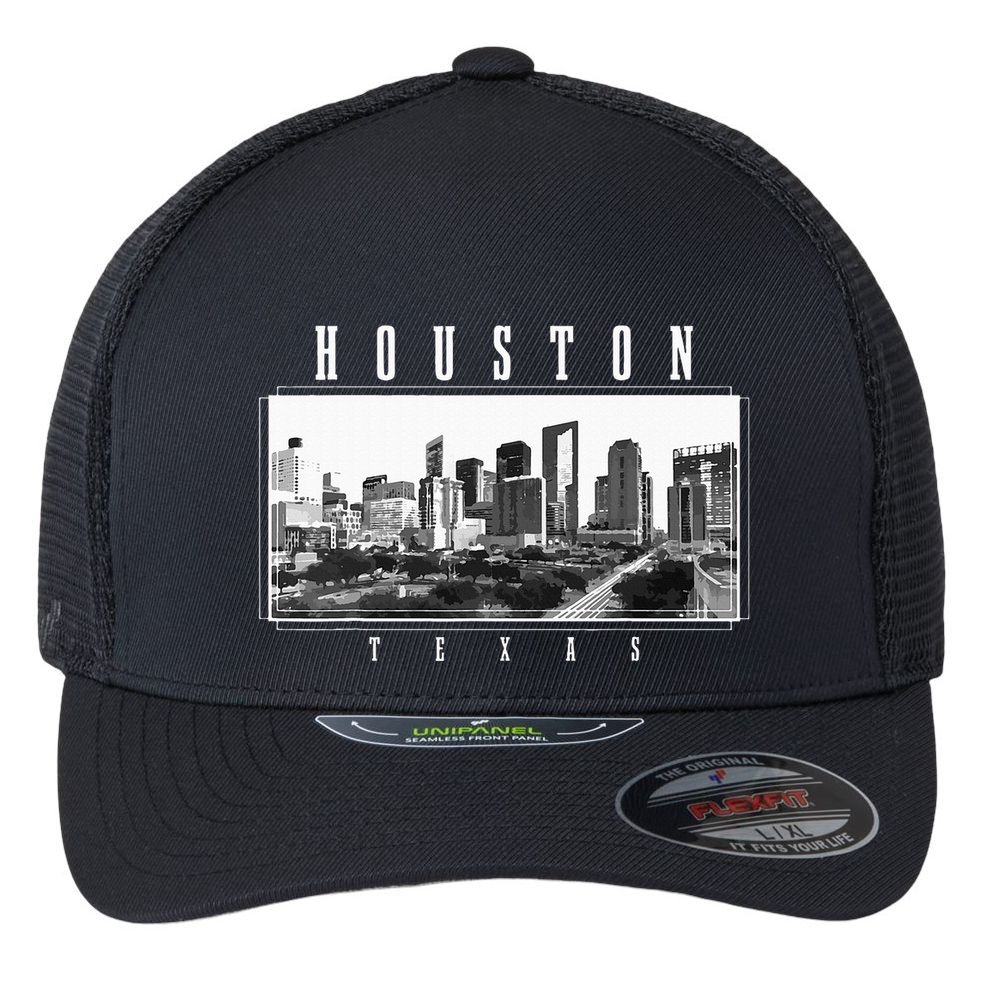 Houston Skyline Texas Pride Vintage Houston Flexfit Unipanel Trucker Cap