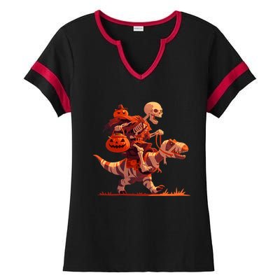 Halloween Skeleton Trex Dinosaur Mummy Spooky Costume Great Gift Ladies Halftime Notch Neck Tee