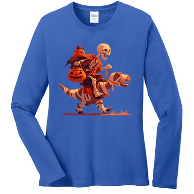 Halloween Skeleton Trex Dinosaur Mummy Spooky Costume Great Gift Ladies Long Sleeve Shirt