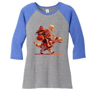 Halloween Skeleton Trex Dinosaur Mummy Spooky Costume Great Gift Women's Tri-Blend 3/4-Sleeve Raglan Shirt