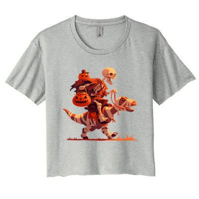 Halloween Skeleton Trex Dinosaur Mummy Spooky Costume Great Gift Women's Crop Top Tee