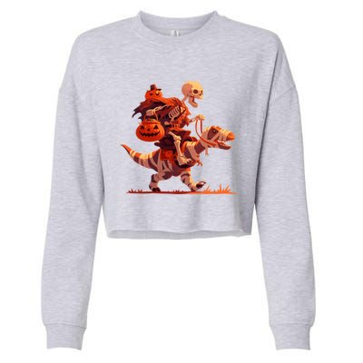 Halloween Skeleton Trex Dinosaur Mummy Spooky Costume Great Gift Cropped Pullover Crew