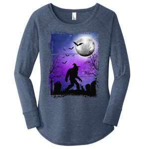 Halloween Sasquatch Tombstones Bats & Spooky Full Moon Funny Women's Perfect Tri Tunic Long Sleeve Shirt