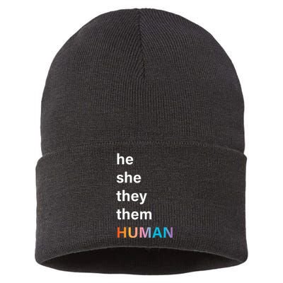 He She They Them Human LGBTQ Pride Sustainable Knit Beanie