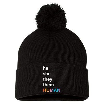 He She They Them Human LGBTQ Pride Pom Pom 12in Knit Beanie