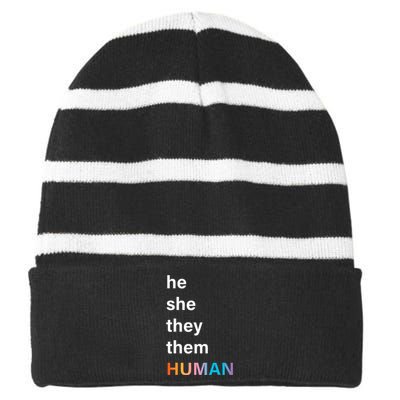 He She They Them Human LGBTQ Pride Striped Beanie with Solid Band