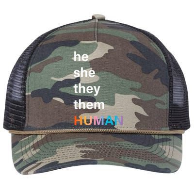 He She They Them Human LGBTQ Pride Retro Rope Trucker Hat Cap