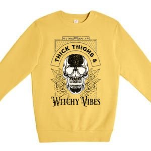 Halloween Skull Tarot Card Thick Thighs And Witchy Vibes Gift Premium Crewneck Sweatshirt