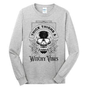 Halloween Skull Tarot Card Thick Thighs And Witchy Vibes Gift Tall Long Sleeve T-Shirt