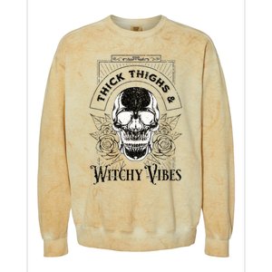 Halloween Skull Tarot Card Thick Thighs And Witchy Vibes Gift Colorblast Crewneck Sweatshirt