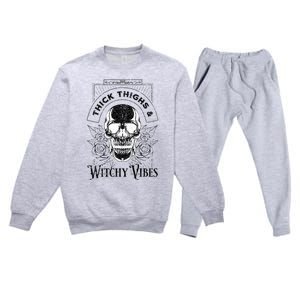 Halloween Skull Tarot Card Thick Thighs And Witchy Vibes Gift Premium Crewneck Sweatsuit Set