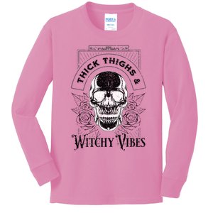 Halloween Skull Tarot Card Thick Thighs And Witchy Vibes Gift Kids Long Sleeve Shirt