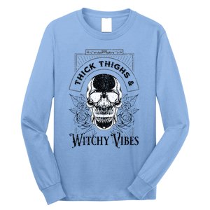 Halloween Skull Tarot Card Thick Thighs And Witchy Vibes Gift Long Sleeve Shirt