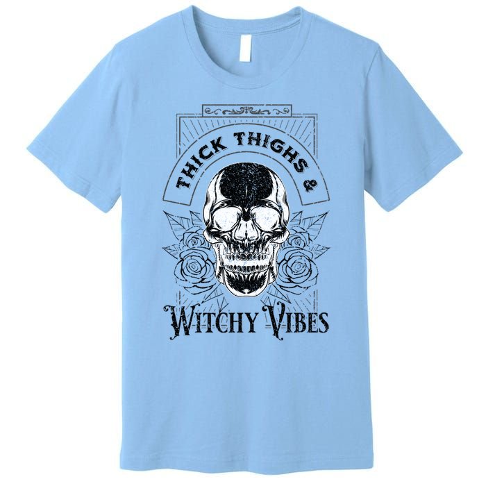 Halloween Skull Tarot Card Thick Thighs And Witchy Vibes Gift Premium T-Shirt