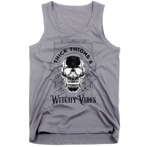 Halloween Skull Tarot Card Thick Thighs And Witchy Vibes Gift Tank Top