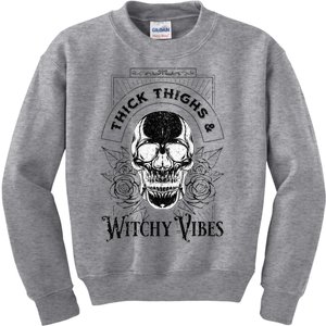 Halloween Skull Tarot Card Thick Thighs And Witchy Vibes Gift Kids Sweatshirt