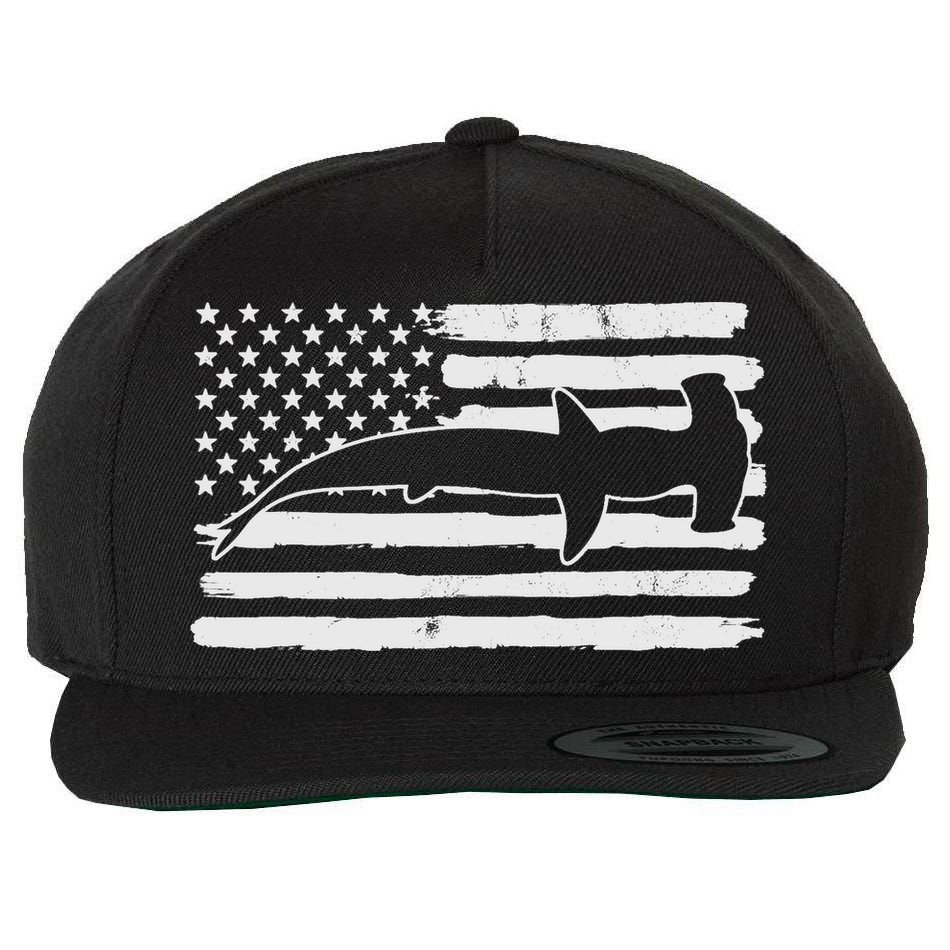 Hammerhead Shark USA Flag 4th Of July Fourth Vintage Wool Snapback Cap