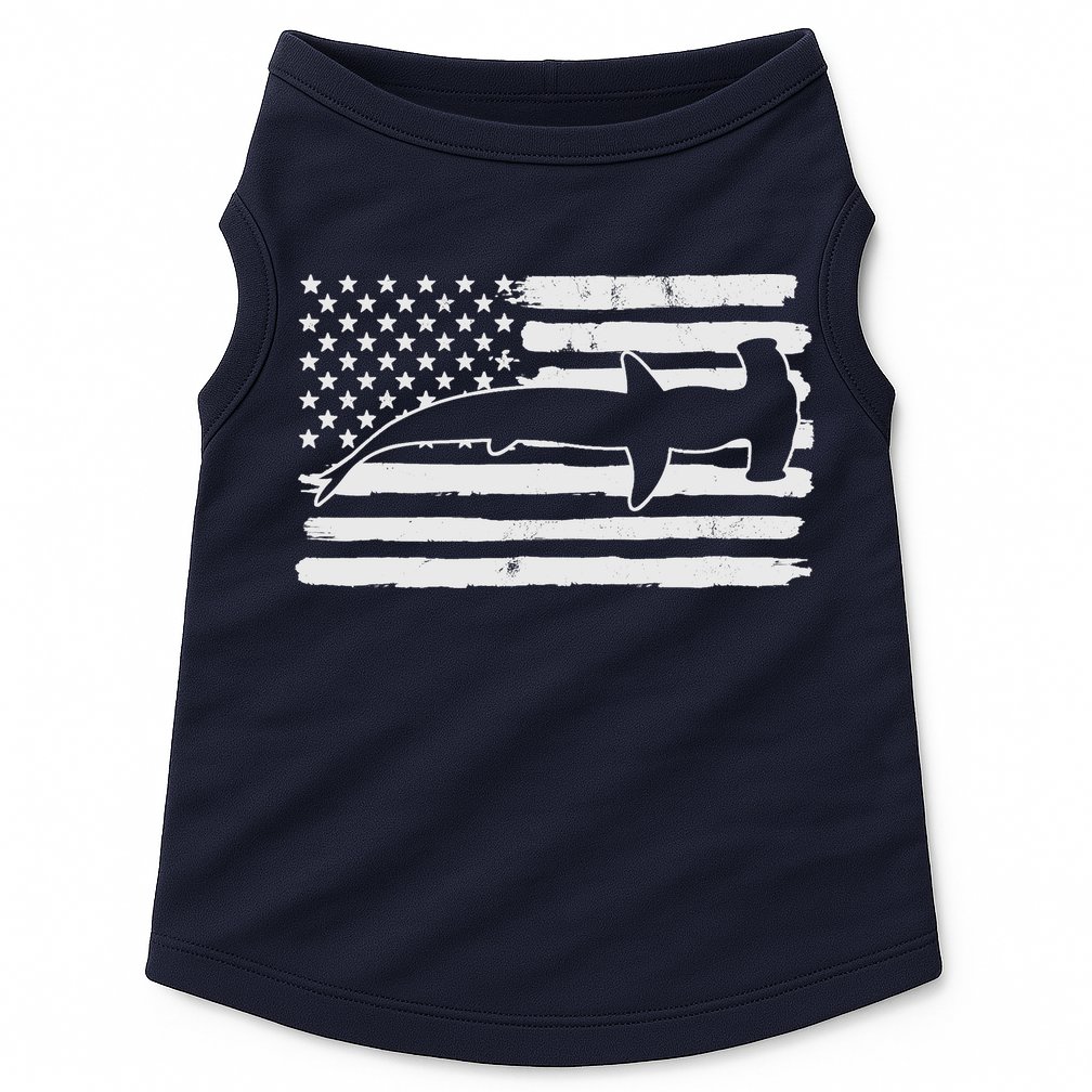 Hammerhead Shark USA Flag 4th Of July Fourth Vintage Doggie Tank
