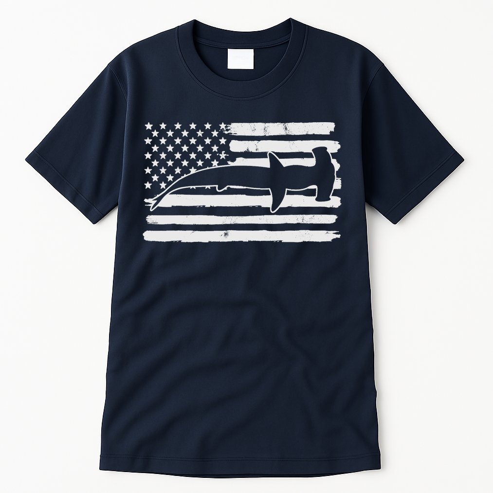 Hammerhead Shark USA Flag 4th Of July Fourth Vintage Tall T-Shirt