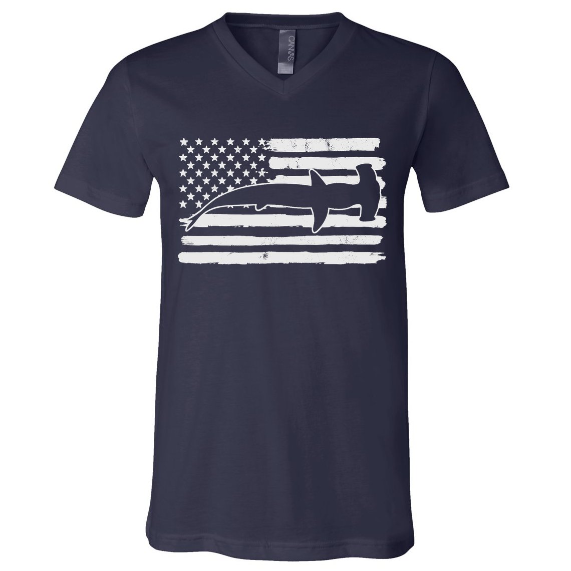 Hammerhead Shark USA Flag 4th Of July Fourth Vintage V-Neck T-Shirt