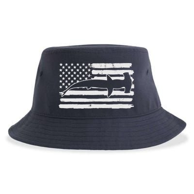 Hammerhead Shark USA Flag 4th Of July Fourth Vintage Sustainable Bucket Hat