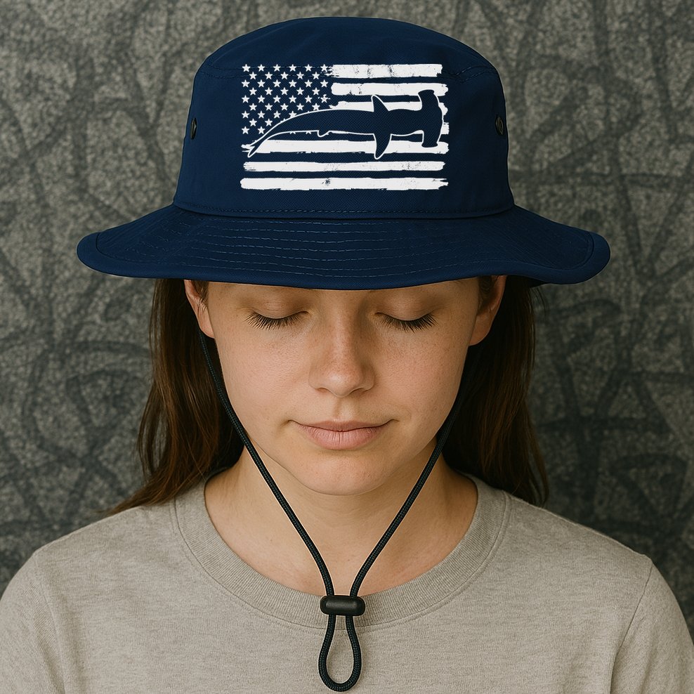 Hammerhead Shark USA Flag 4th Of July Fourth Vintage Bucket Hat
