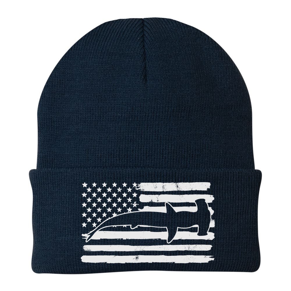 Hammerhead Shark USA Flag 4th Of July Fourth Vintage Beanie