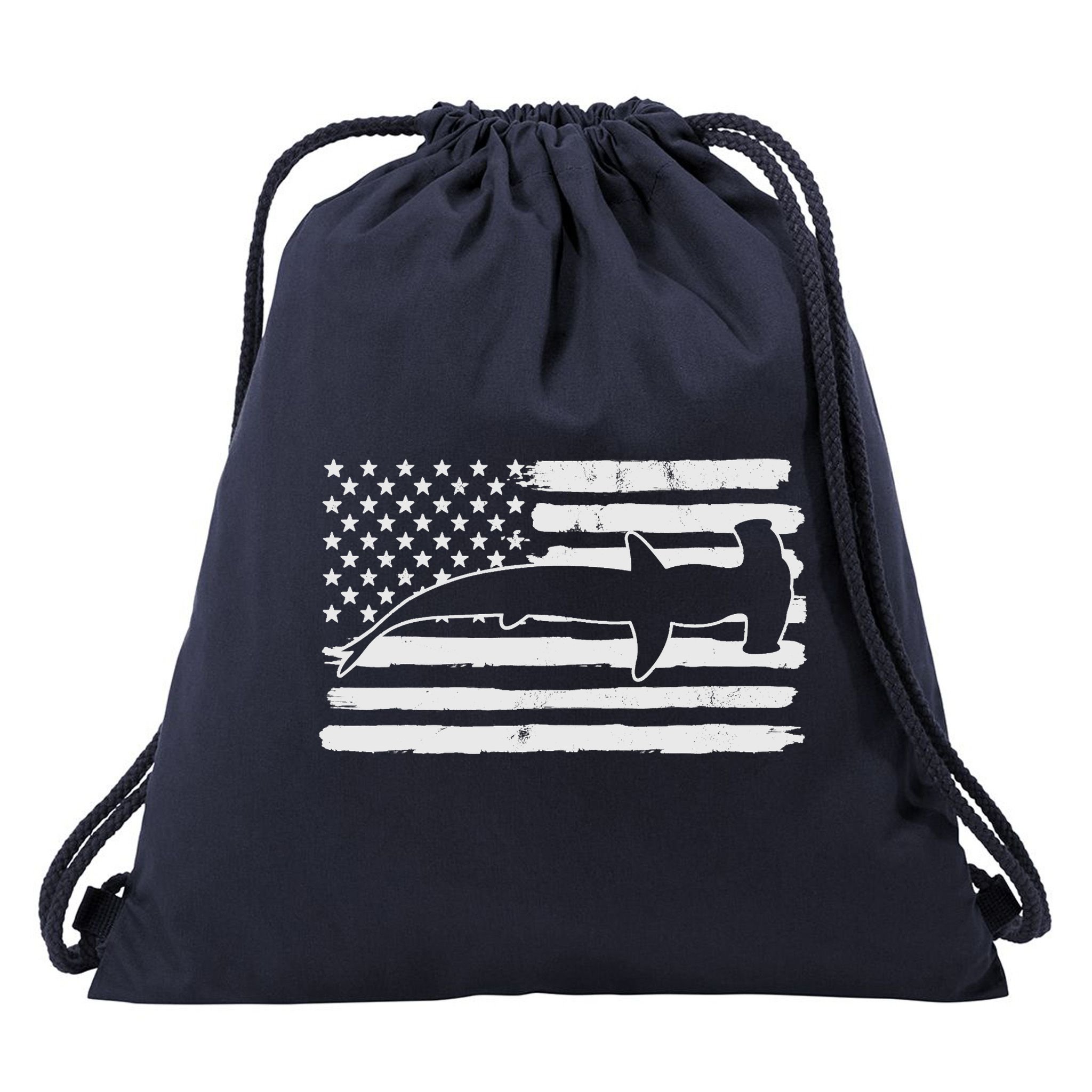 Hammerhead Shark USA Flag 4th Of July Fourth Vintage Drawstring Bag