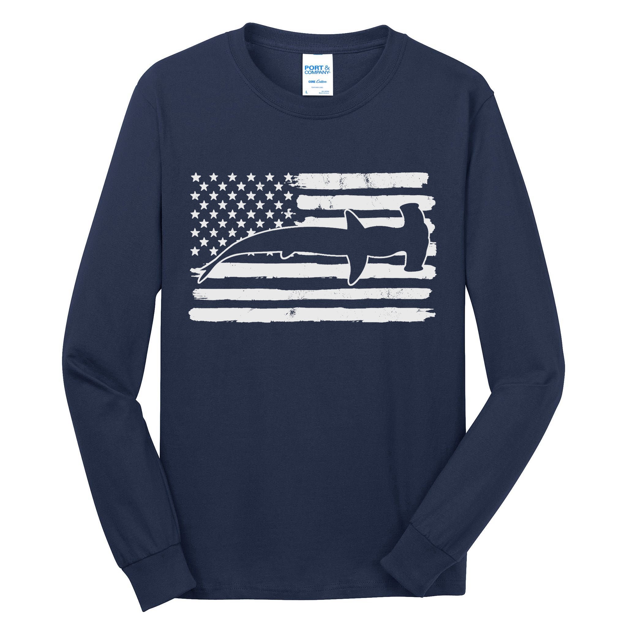 Hammerhead Shark USA Flag 4th Of July Fourth Vintage Tall Long Sleeve T-Shirt