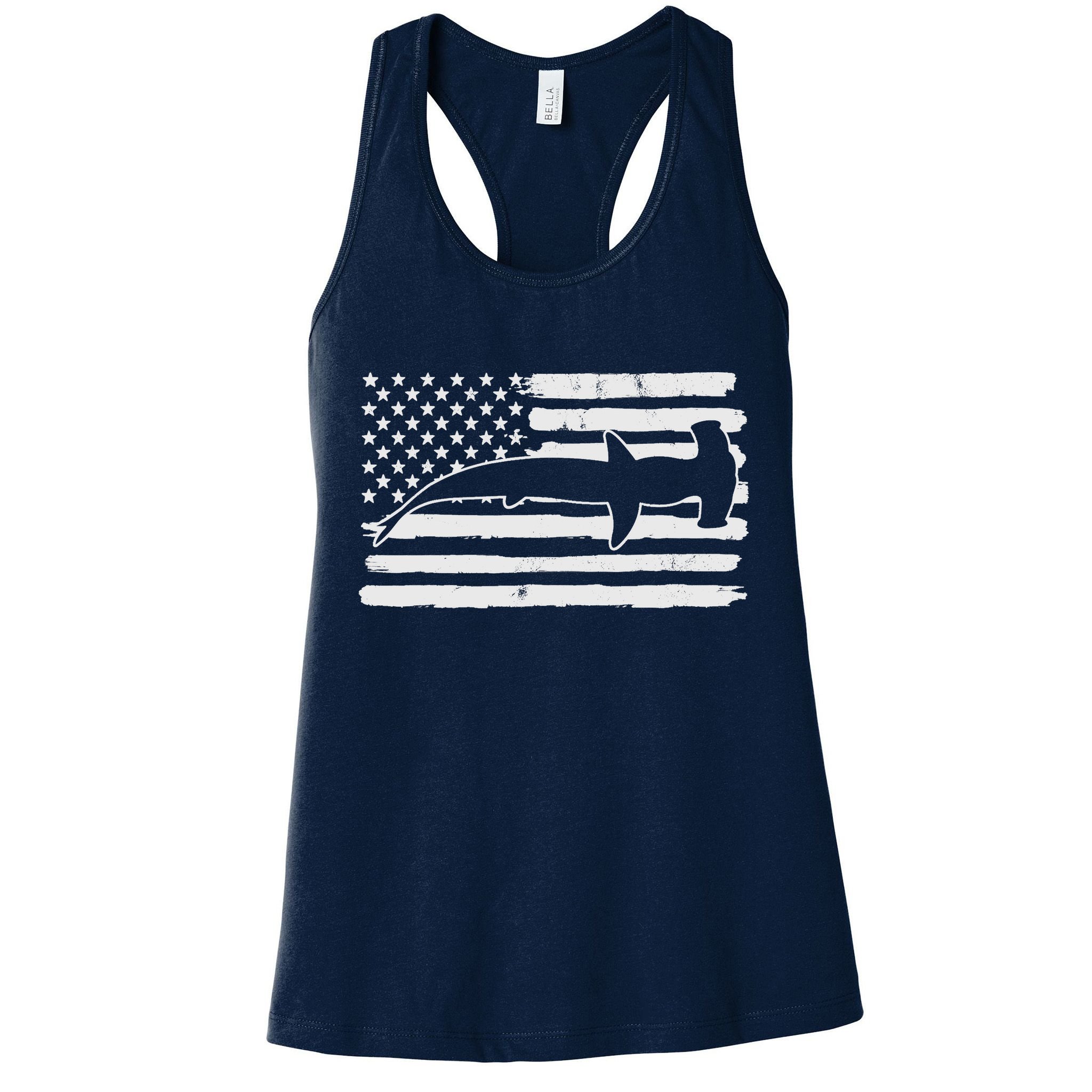 Hammerhead Shark USA Flag 4th Of July Fourth Vintage Womens Tank Top