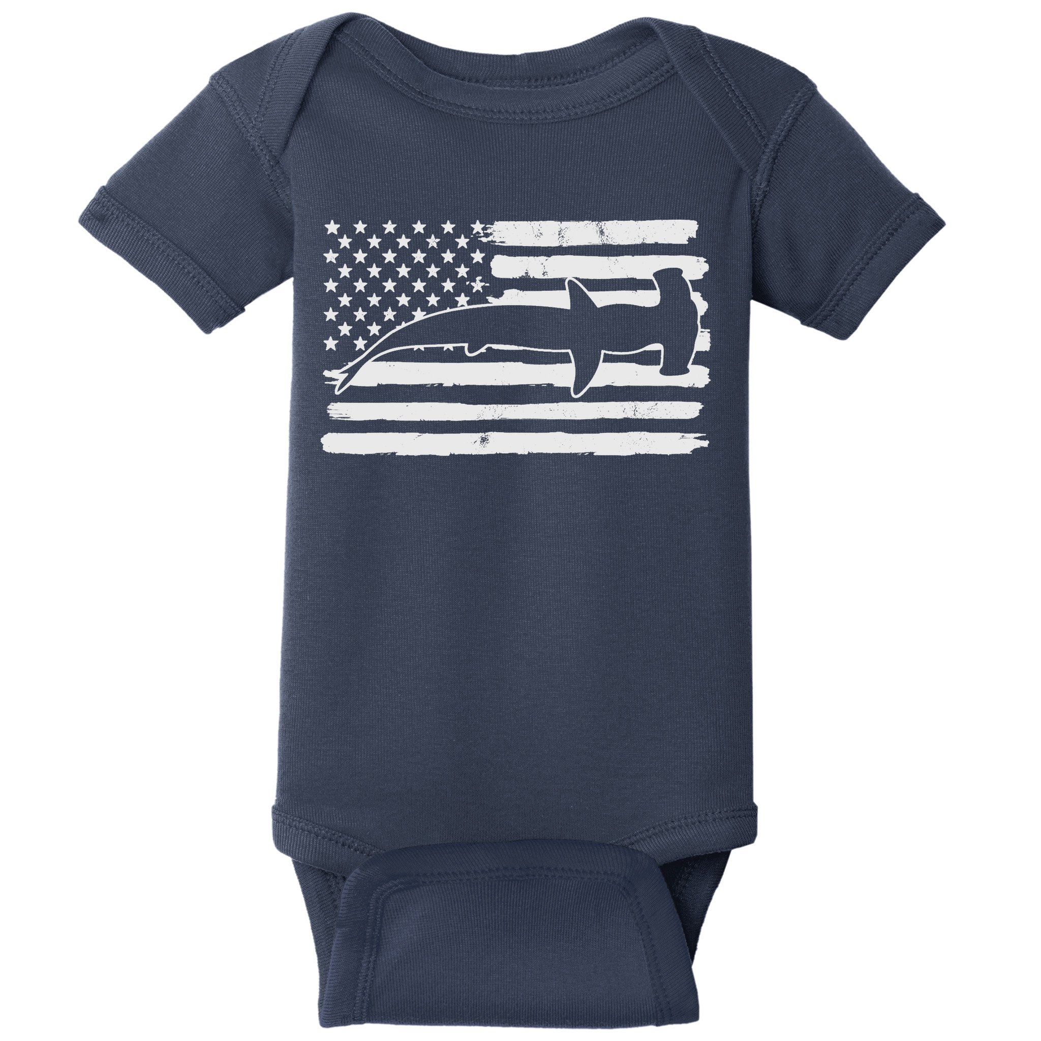 Hammerhead Shark USA Flag 4th Of July Fourth Vintage Baby Bodysuit