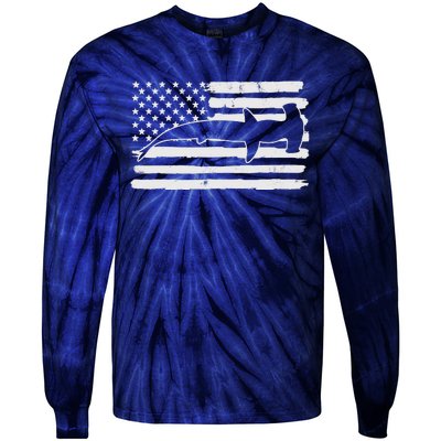 Hammerhead Shark USA Flag 4th Of July Fourth Vintage Tie-Dye Long Sleeve Shirt