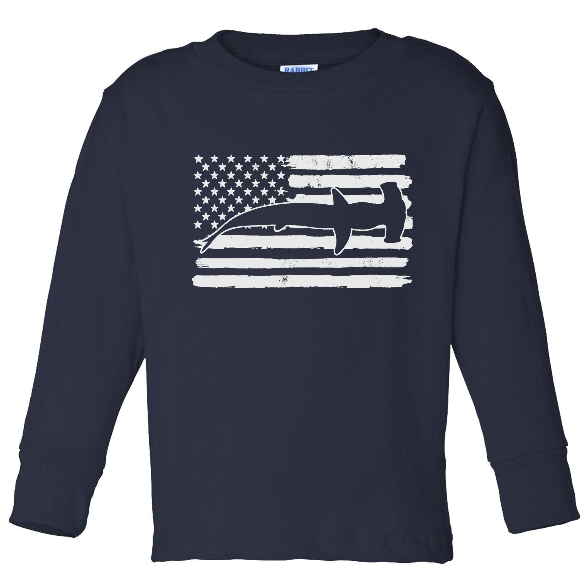 Hammerhead Shark USA Flag 4th Of July Fourth Vintage Toddler Long Sleeve Shirt