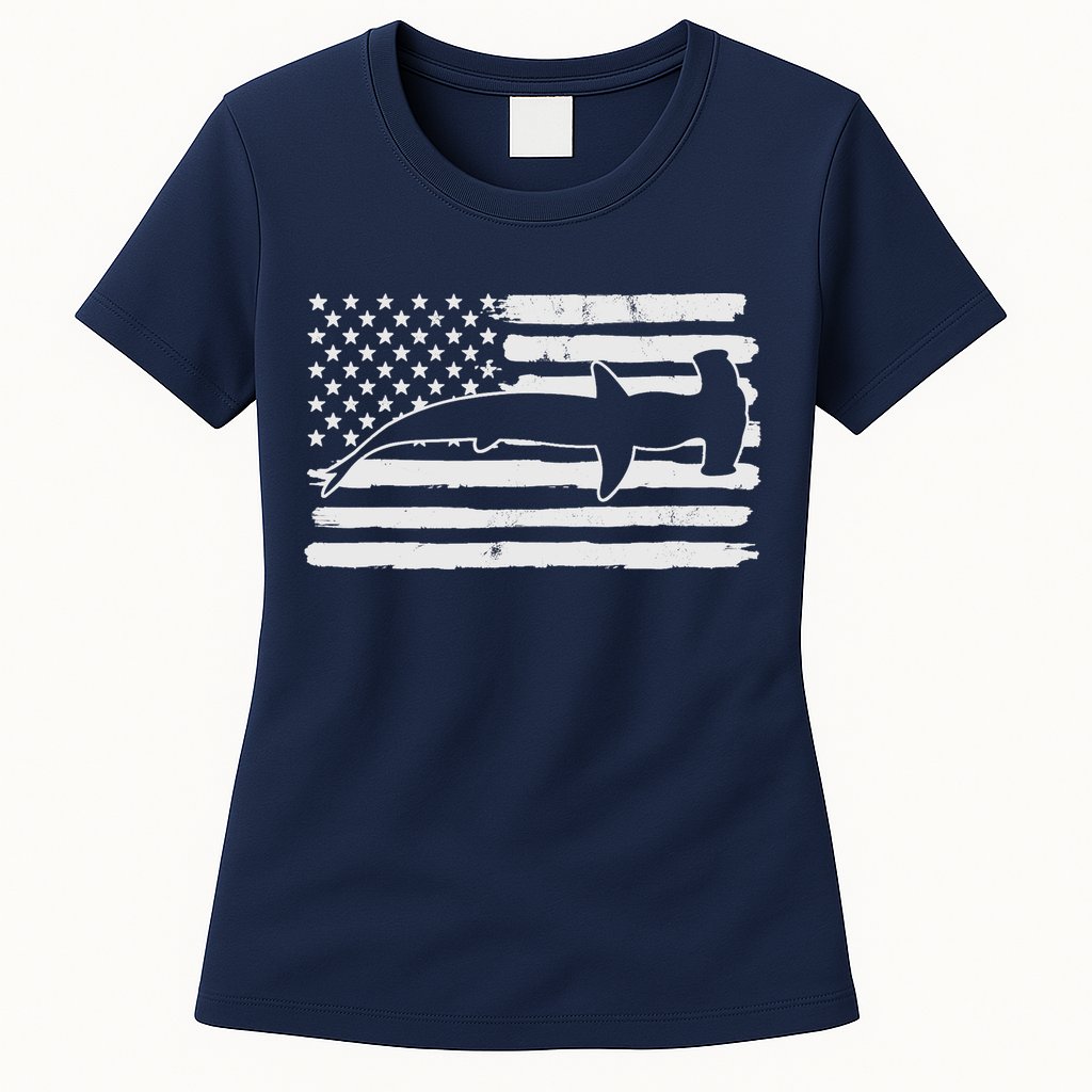 Hammerhead Shark USA Flag 4th Of July Fourth Vintage Womens T-Shirt