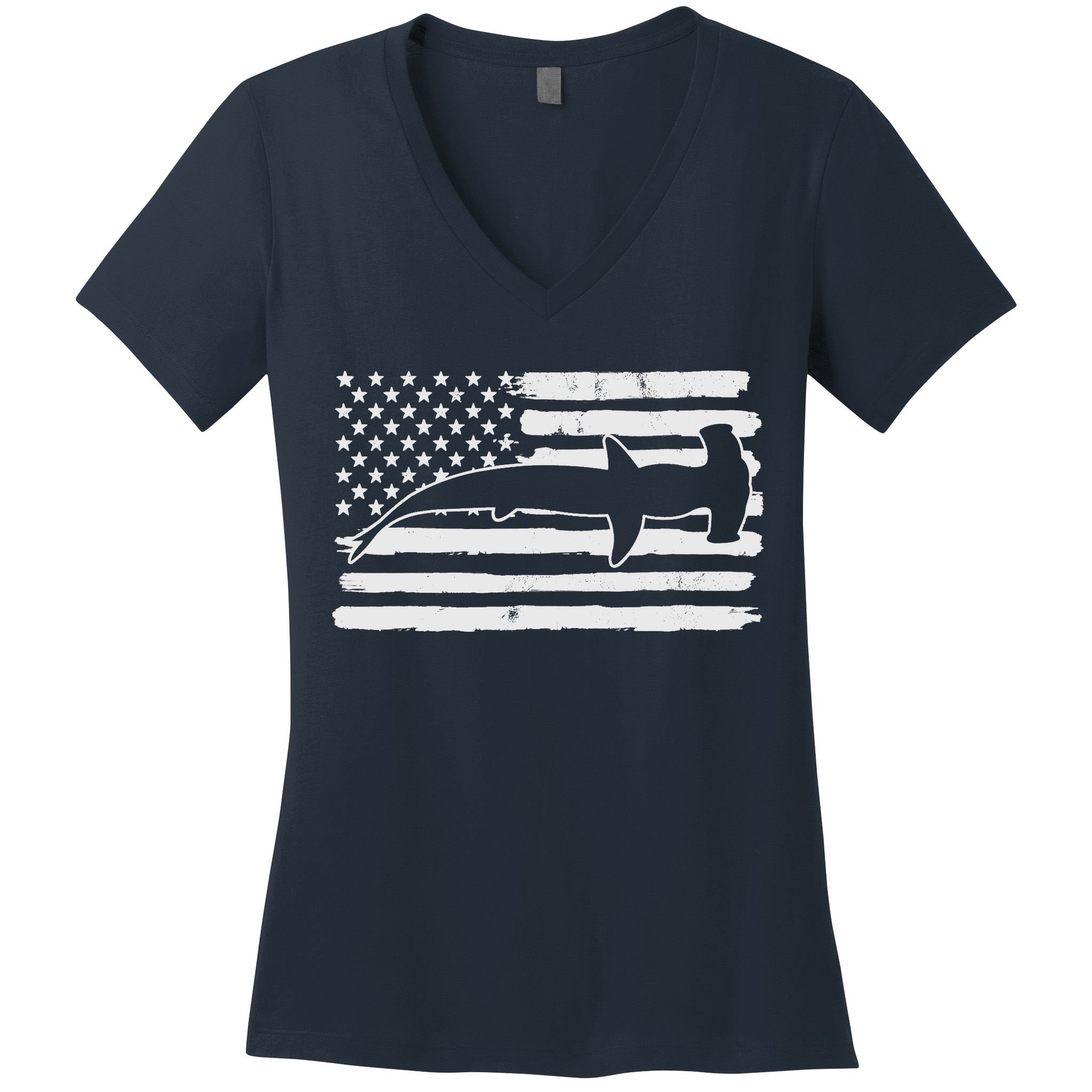 Hammerhead Shark USA Flag 4th Of July Fourth Vintage Women's V-Neck T-Shirt